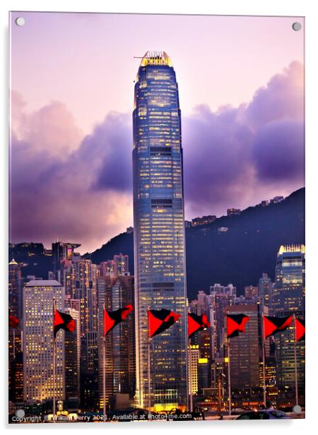 Two Intrnational Finance Centre Hong Kong Sunset Red Flags from  Acrylic by William Perry