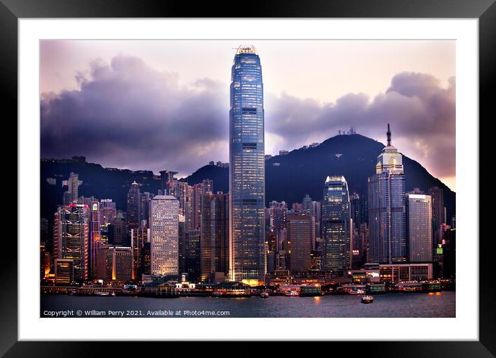 Hong Kong Harbor Evening from Kowloon Framed Mounted Print by William Perry