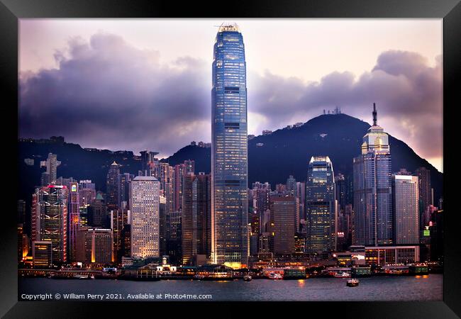 Hong Kong Harbor Evening from Kowloon Framed Print by William Perry