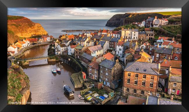 Sunset in Staithes Framed Print by Daniel Nicholson