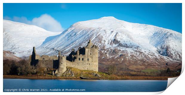 Kilchurn castle Loch Awe Scotland winter snow Print by Chris Warren