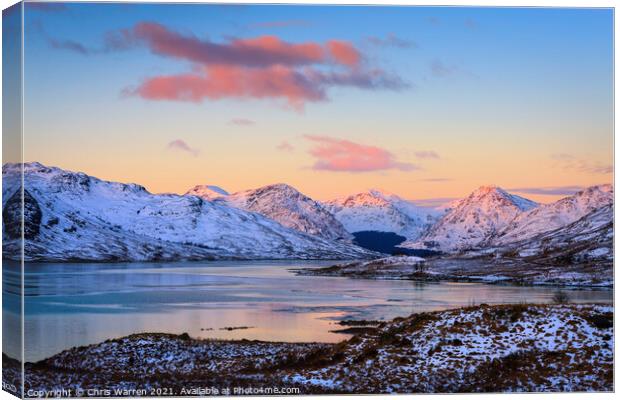 Dawn light over Loch Arklet Scotland in winter Canvas Print by Chris Warren