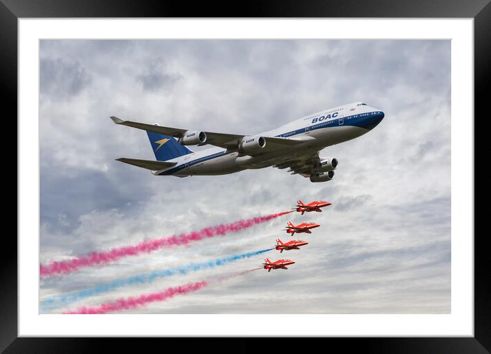 BOAC 747 and The Red Arrows Framed Mounted Print by J Biggadike