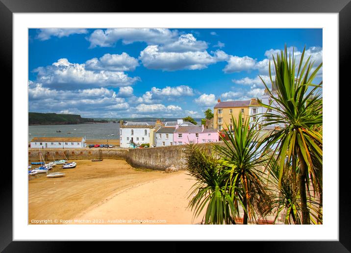 Colourful Terrace Overlooking Sandy Beach Framed Mounted Print by Roger Mechan