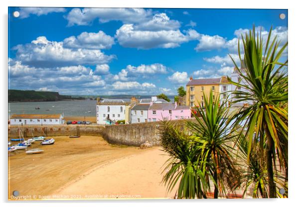 Colourful Terrace Overlooking Sandy Beach Acrylic by Roger Mechan