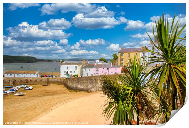 Colourful Terrace Overlooking Sandy Beach Print by Roger Mechan