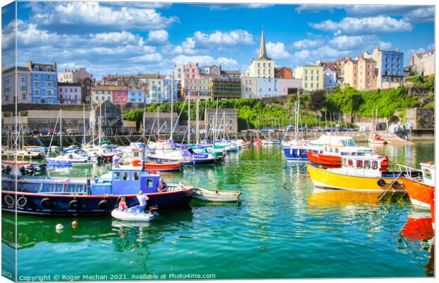 Charming Tenby Harbour Canvas Print by Roger Mechan