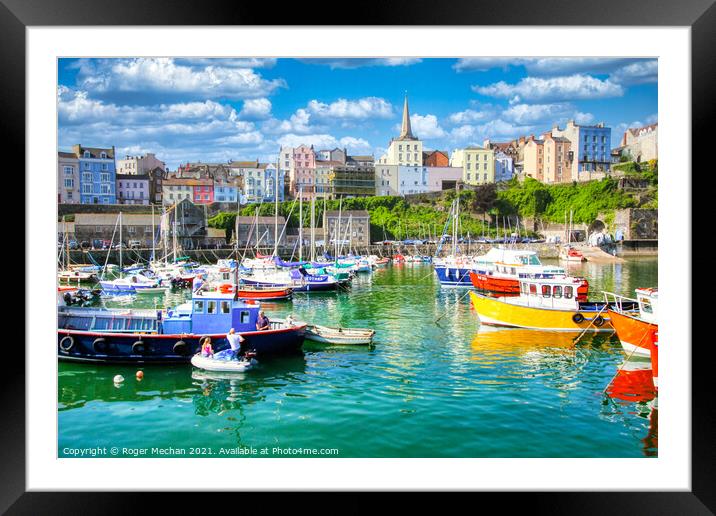 Charming Tenby Harbour Framed Mounted Print by Roger Mechan
