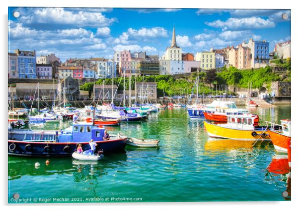 Charming Tenby Harbour Acrylic by Roger Mechan