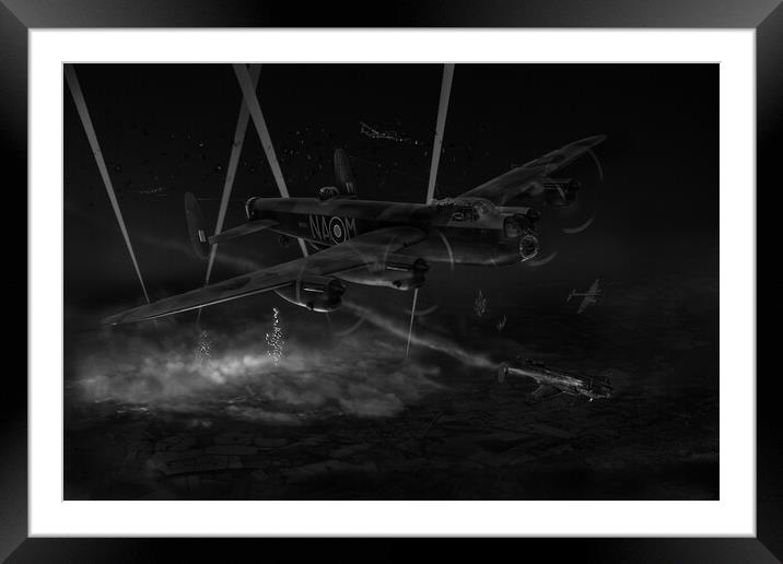 428 Squadron Lancasters in action, B&W version Framed Mounted Print by Gary Eason