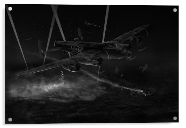 428 Squadron Lancasters in action, B&W version Acrylic by Gary Eason