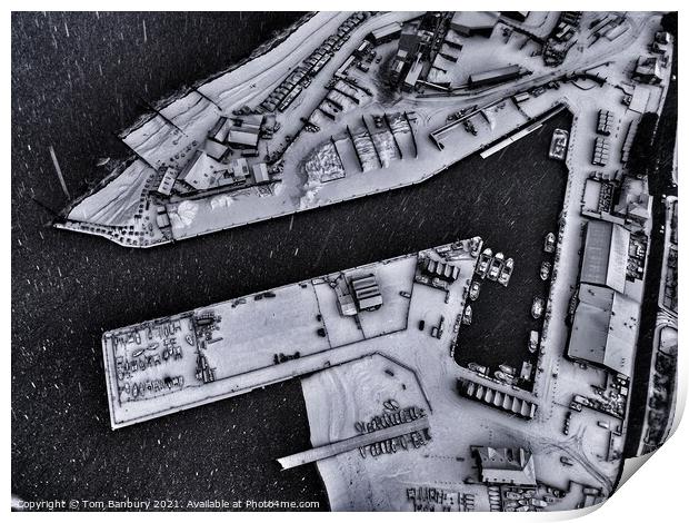 Whitstable Harbour Snow Print by Evolution Drone