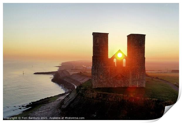 Reculver Towers Sunrise Print by Evolution Drone