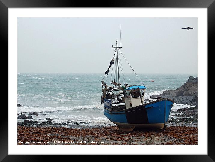 blue fishing boat Framed Mounted Print by michelle rook