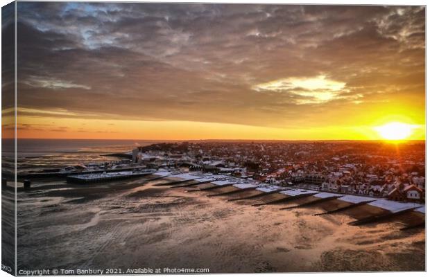 Whitstable Beach Snowy Sunrise Canvas Print by Evolution Drone