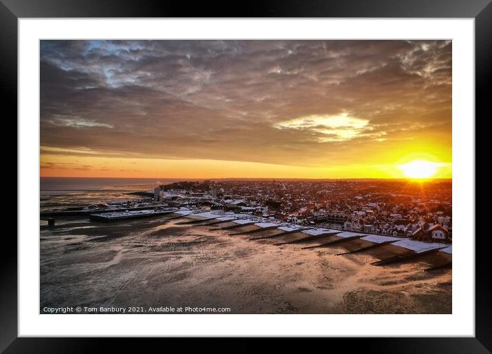 Whitstable Beach Snowy Sunrise Framed Mounted Print by Evolution Drone