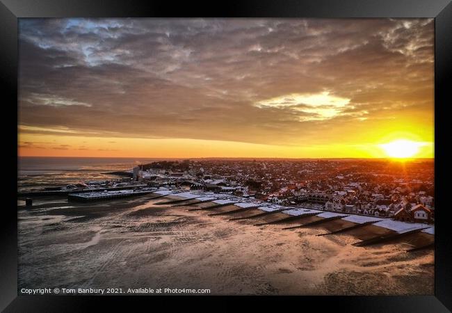 Whitstable Beach Snowy Sunrise Framed Print by Evolution Drone