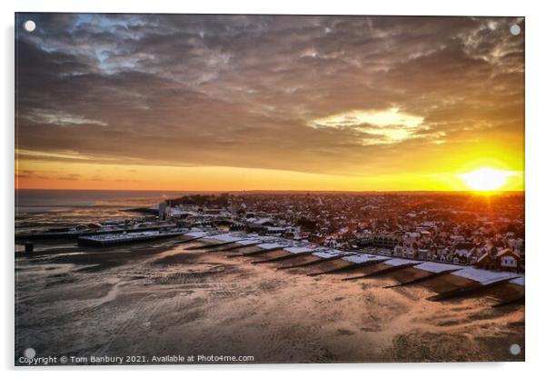 Whitstable Beach Snowy Sunrise Acrylic by Evolution Drone