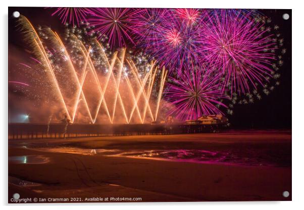 Fireworks over North Pier Blackpool Acrylic by Ian Cramman