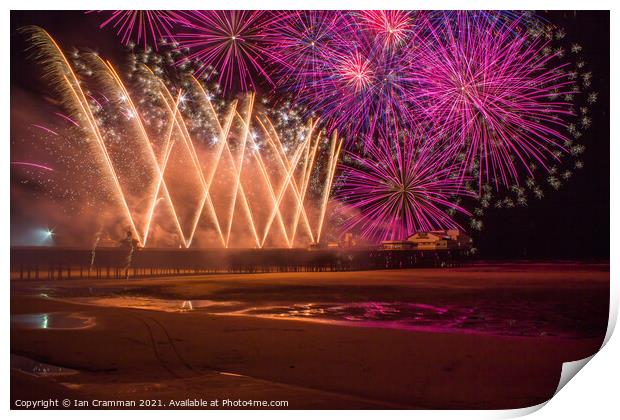 Fireworks over North Pier Blackpool Print by Ian Cramman