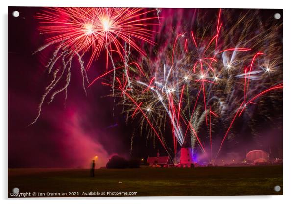Fireworks over Lytham Windmill Acrylic by Ian Cramman