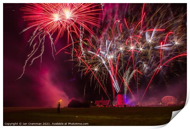 Fireworks over Lytham Windmill Print by Ian Cramman