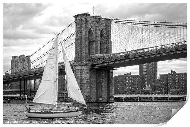 Majestic Sailing under Brooklyn Bridge Print by Dean Packer