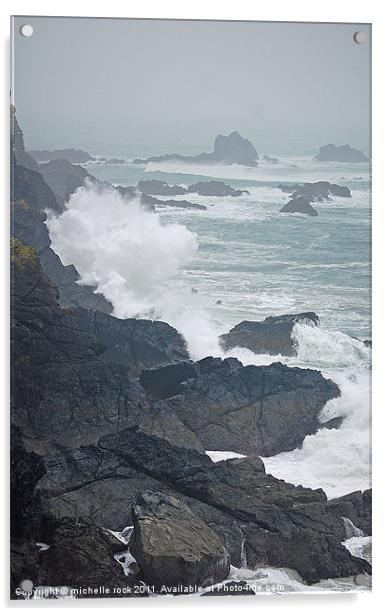 crashing waves on cornish coast Acrylic by michelle rook