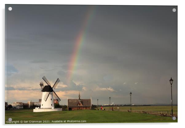 Rainbow at Lytham Windmill Acrylic by Ian Cramman