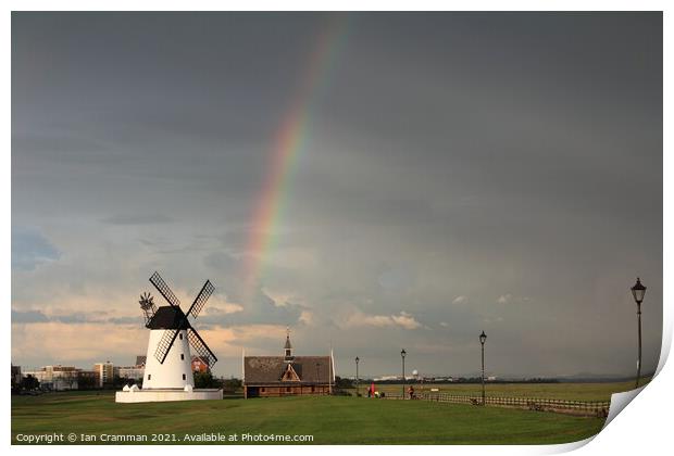 Rainbow at Lytham Windmill Print by Ian Cramman
