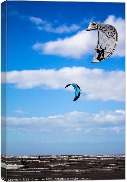 Kite-surfers on the water Canvas Print by Ian Cramman