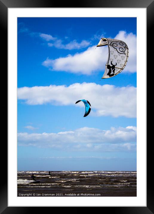 Kite-surfers on the water Framed Mounted Print by Ian Cramman