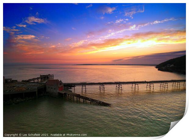 Birnbeck pier  Sunset Print by Les Schofield