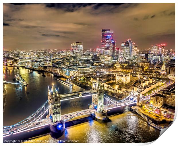 Tower Bridge and the Tower of London at Night Print by Mark Dillen