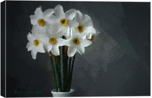 White Daffodils in Vase Plant flower Canvas Print by PAULINE Crawford