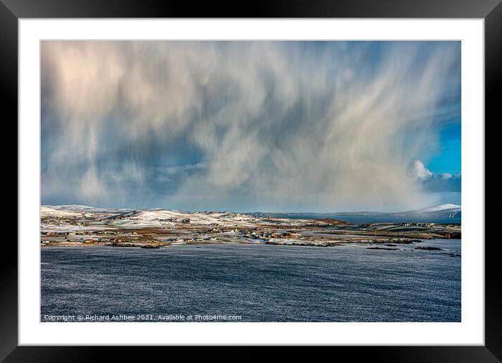 Dramatic snow storm over Cunningsburgh Shetland Framed Mounted Print by Richard Ashbee