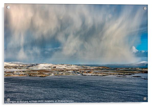 Dramatic snow storm over Cunningsburgh Shetland Acrylic by Richard Ashbee