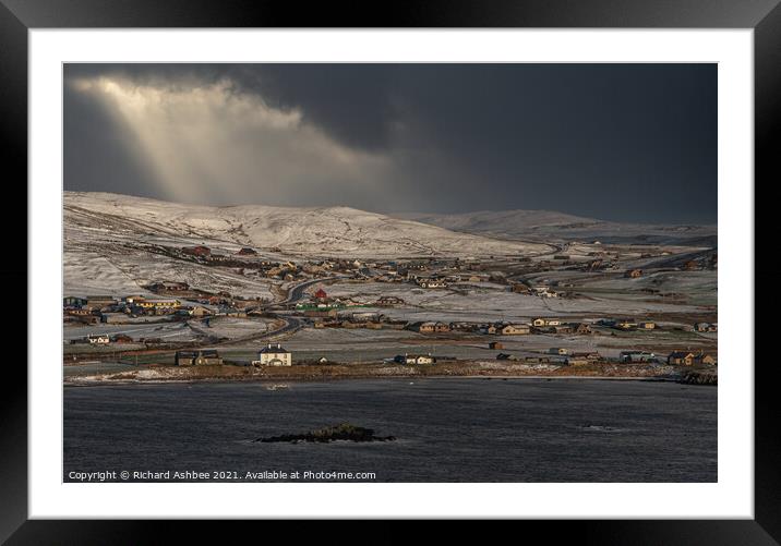 Dramatic Shaft of light brightens Cunningsburgh Sh Framed Mounted Print by Richard Ashbee