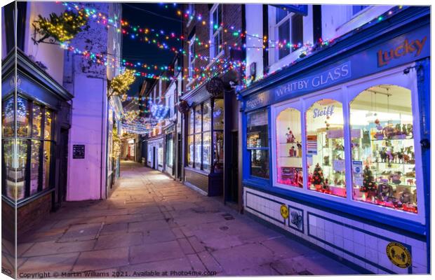 Christmas Lights in Sandgate street, Whitby, North Yorkshire Canvas Print by Martin Williams