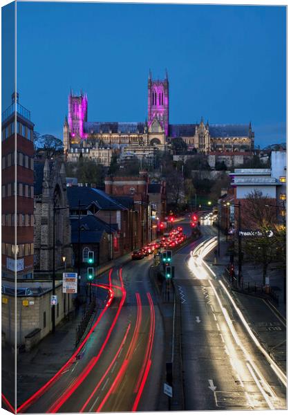 Lincoln Cathedral Light Trails Canvas Print by Alison Chambers