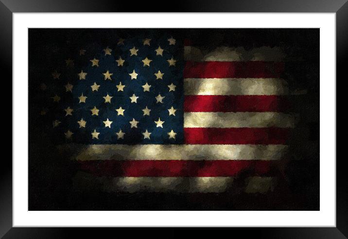 American Flag Digital Painting USA Flag Framed Mounted Print by PAULINE Crawford