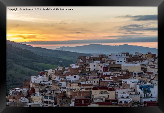 sunset in Moulay Idris Framed Print by Jo Sowden