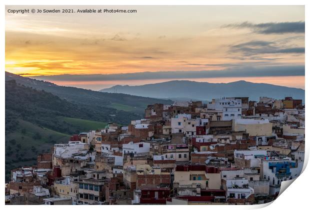 sunset in Moulay Idris Print by Jo Sowden
