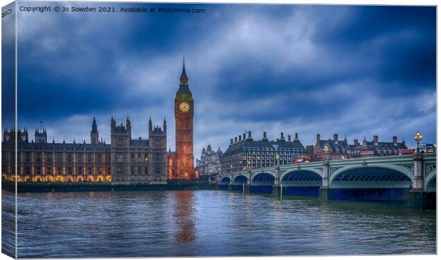 Westminster at Sunset: The Perfect View Canvas Print by Jo Sowden