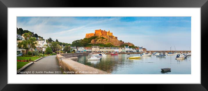 Mont Orgueil and the harbour, Gorey, Jersey, Channel Islands Framed Mounted Print by Justin Foulkes