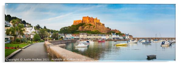 Mont Orgueil and the harbour, Gorey, Jersey, Channel Islands Acrylic by Justin Foulkes