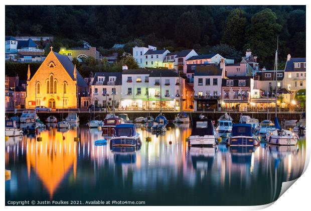 The harbour at St. Aubin, Jersey, Channel Islands Print by Justin Foulkes