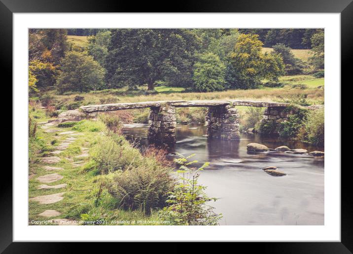 The Ancient 'Clapper Bridge' At Packbridge, Dartmoor, Devon Framed Mounted Print by Peter Greenway