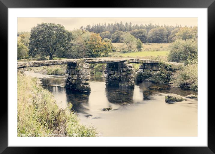 The Ancient 'Clapper Bridge' At Packbridge, Dartmoor, Devon Framed Mounted Print by Peter Greenway