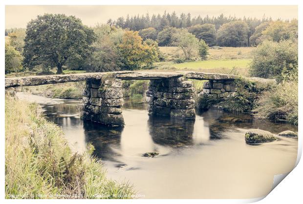 The Ancient 'Clapper Bridge' At Packbridge, Dartmoor, Devon Print by Peter Greenway